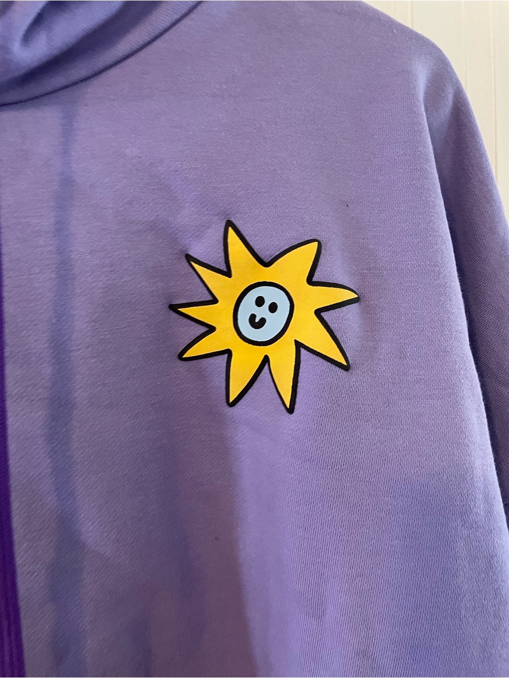 Lavender Smiley Sun And Alien Creatures Graphic Hoodie - Picture 2 of 5